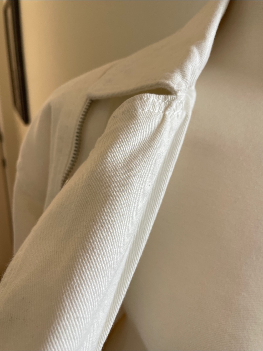 CAARA White Denim Moto Jacket Large | Coastal Chic Quiet Luxury Minimalist - Picture 7 of 8